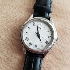 Esquire Black Leather Croc Strap Watch